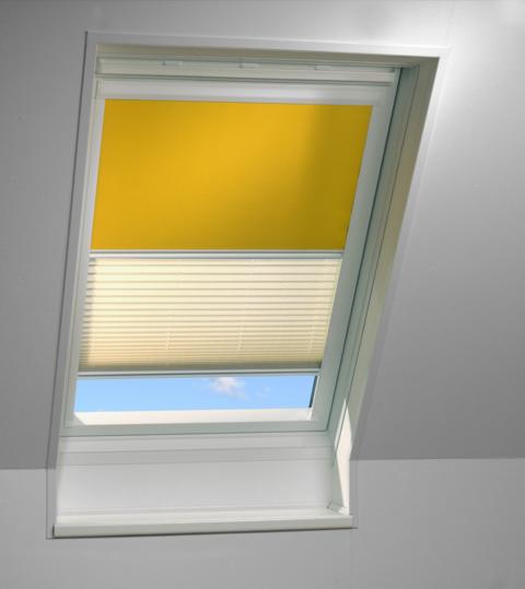 Plissee und Rollo kombinierbar für Dachfenster Plissee und Rollo kombinierbar für Dachfenster